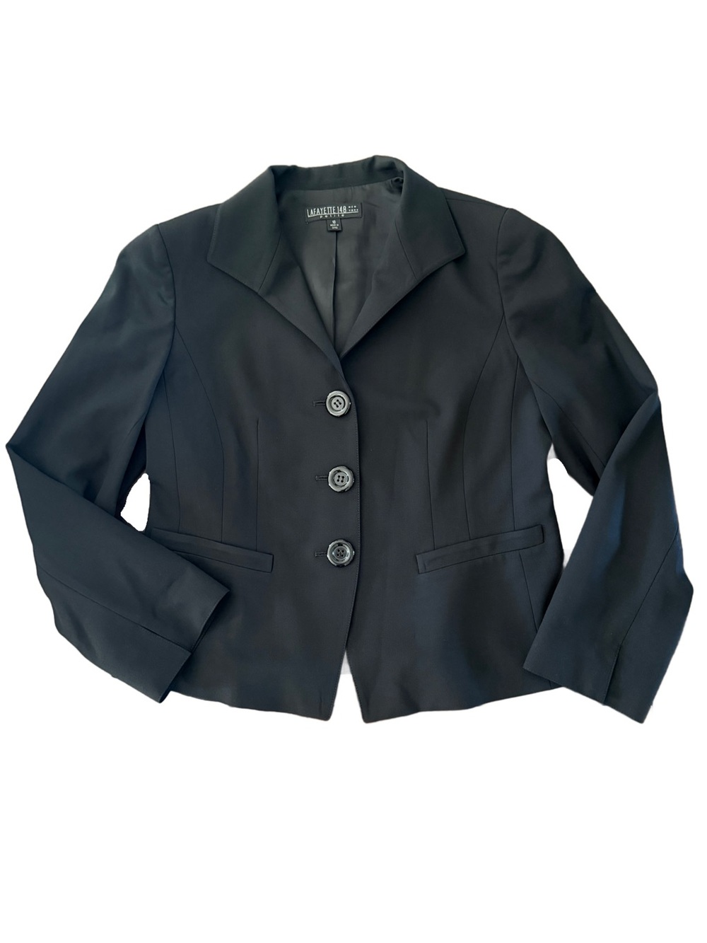 Lafayette 148 New York 96% Wool 3-Button Fitted Blazer Jacket Black Size 10P EUC